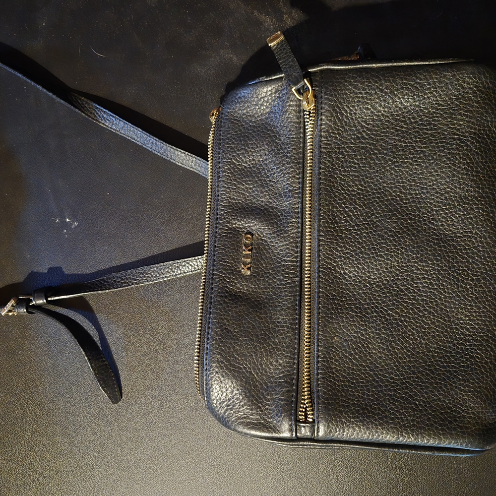 Kiko Black Shoulder Bag with Pebbled Leather and Gold Hardware